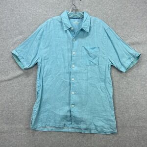 True Grit Shirt Mens Large Blue Short Sleeve Surf Beach Resort Linen Vacation‎